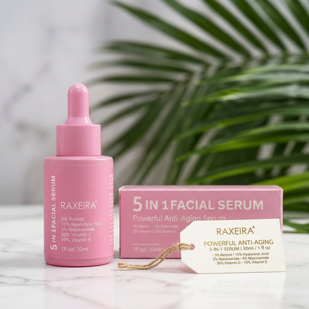 RAXEIRA 5 In 1 Facial Serum (30ml) – Powerful Anti-Ageing, Brightening & Hydrating Formula | Imported Skincare Serum
