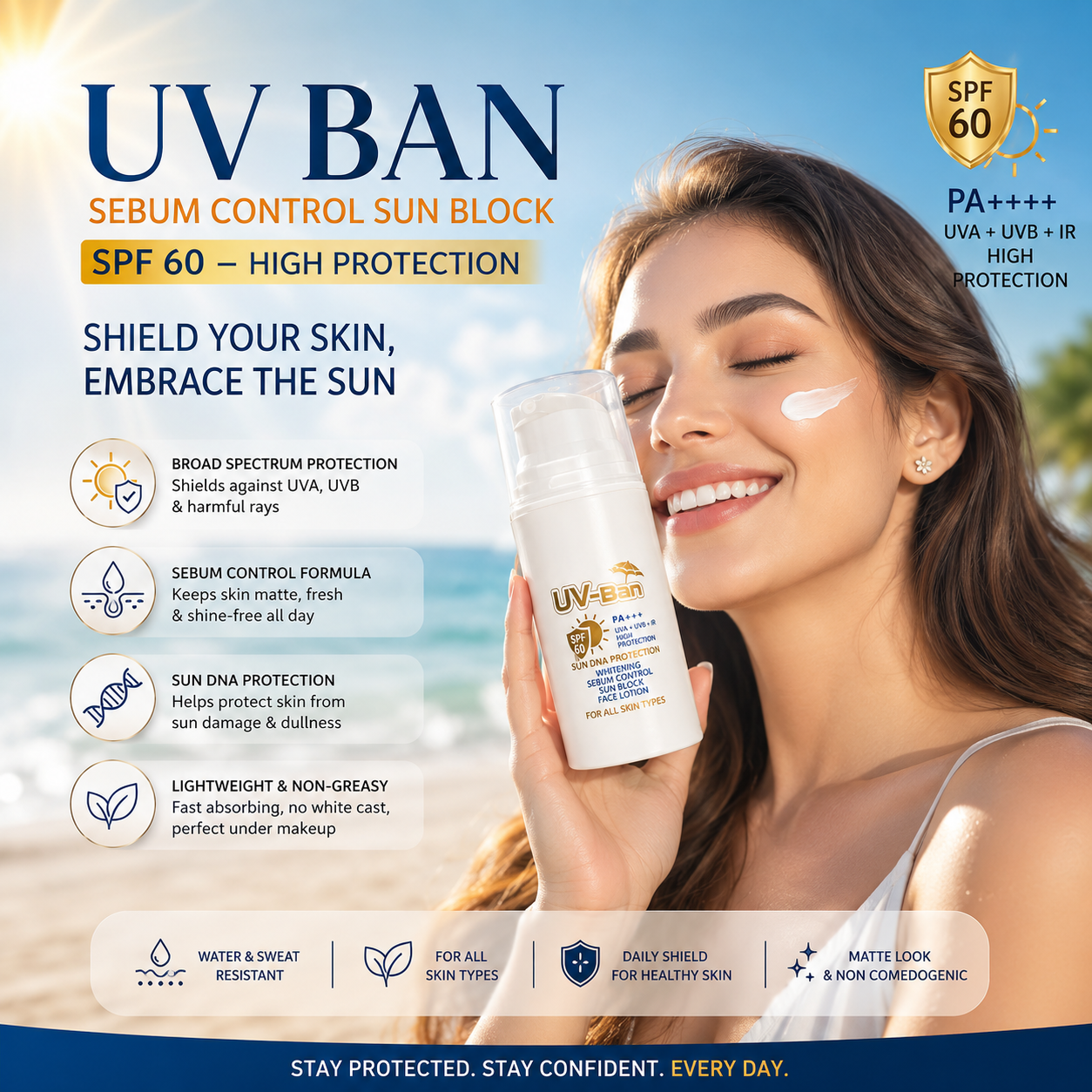 UV Ban Sebum Control Sunblock SPF 60 PA+++ | Matte Finish Sunscreen for All Skin Types