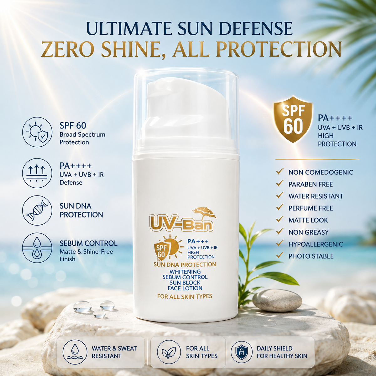 UV Ban Sebum Control Sunblock SPF 60 PA+++ | Matte Finish Sunscreen for All Skin Types
